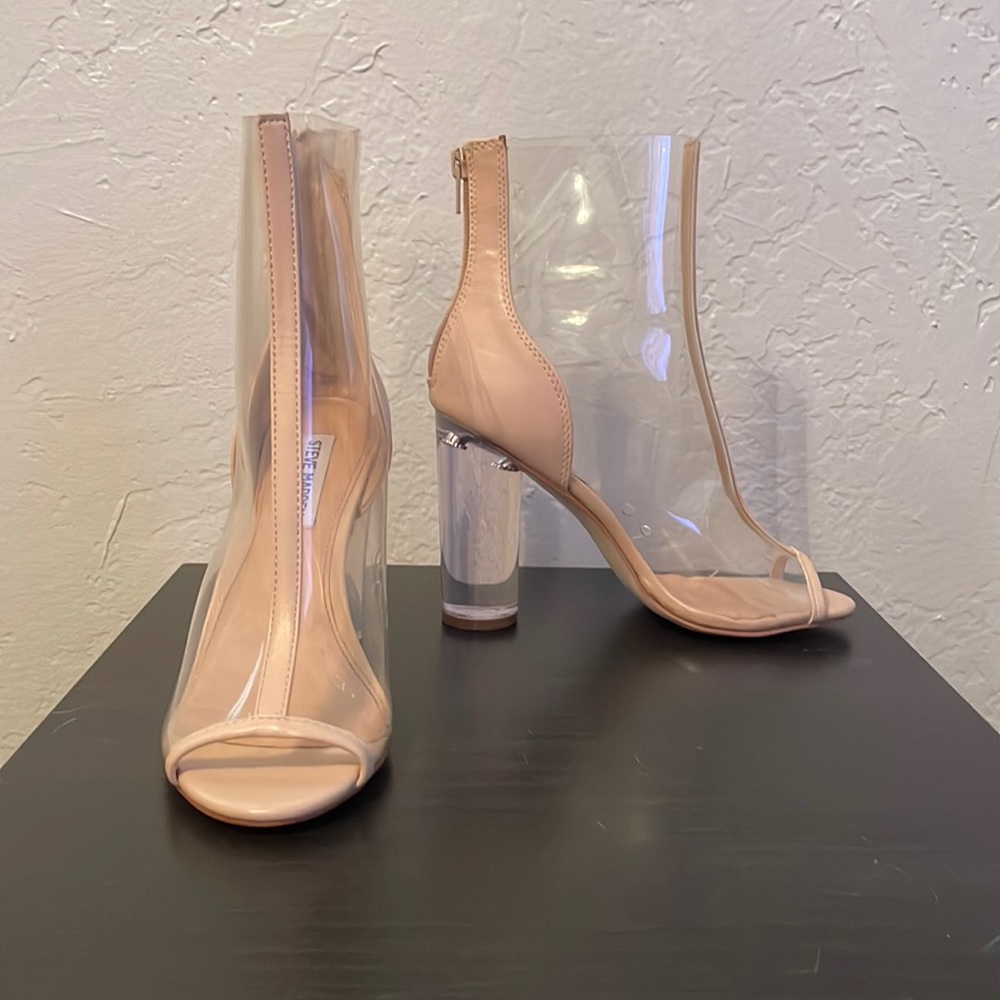 Nude/clear open toe heels